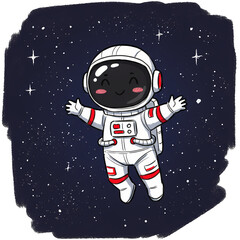 Cute Cartoon Astronaut Floating in Space with Stars and Transparent Background