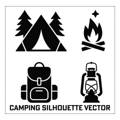 Black and White Camping Silhouette Vector Collection