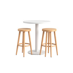 A classic brown wooden dining set of a table and chairs, with a single chair and table isolated against a white background, presents a vintage and comfortable design