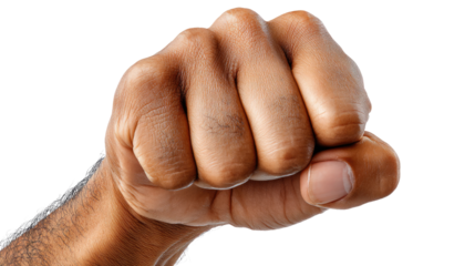 Powerful Hand Gesture: A close-up shot of a tightly clenched fist against a smooth background, conveying a sense of strength, determination, and potential action.