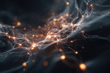 Minimal data flow map with subtle binary trails, fading in and out of a soft dark background