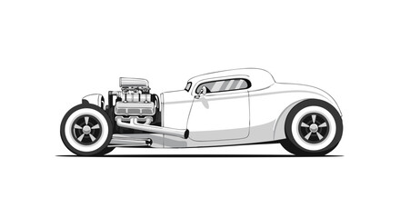 Stripped-Down Showstopper: A Pristine White Hot Rod Silhouette With Powerful Engine Detailed to Captivate Viewers Car Enthusiasts and Design
