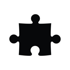 Black jigsaw puzzle piece icon symbolizing connection and completion isolated on white background