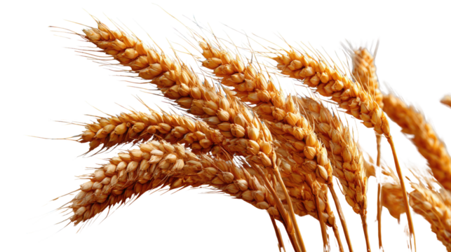 Golden Grain: A close-up showcases sun-kissed wheat heads, a symbol of harvest and abundance, against a simple background, capturing the beauty of nature's bounty.