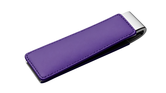 Stylish purple leather wallet with silver metal accent