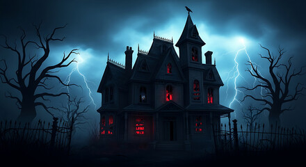 haunted house with bats
