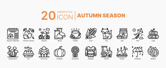 vector illustration of autumn season set outline icon
