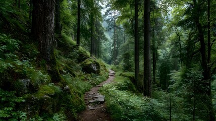 Sunlit Path Through Lush Green Woodland