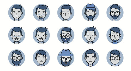 Minimalist Male Avatar Set &ndash; Flat Design Character Icons with Expressions