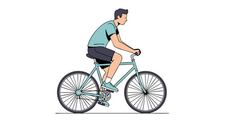 Obraz premium Minimalist illustration of a man riding a bicycle in a clean, contemporary style conveys recreational activity and sustainable transportation options
