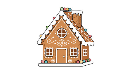 Fototapeta premium Delightful Gingerbread House Illustration with Festive Candy Accents and Intricate Decoration, a Holiday Confectionery Dream