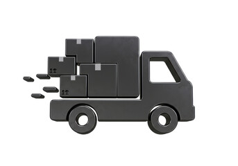 Isolated Dark Grey Delivery Truck Moving Fast with Multiple Shipping Boxes Icon