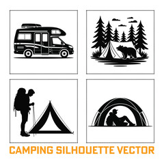 Black and White Camping Silhouette Vector Collection