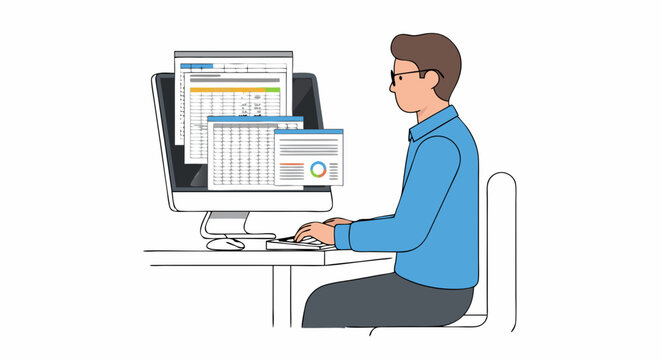 Focused professional analyzing data on computer with spreadsheet applications and data analysis software to gain valuable insights and strategies