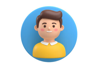 Isolated Cheerful 3D Cartoon Male Avatar in Yellow Shirt for Profile and User Interface