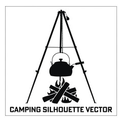 Black and White Camping Silhouette Vector Collection