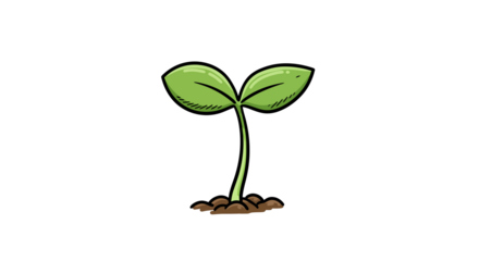 Vibrant Green Plant Sprout with Two Leaves Emerging from Brown Soil Cartoon Style.