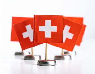 Cluster of Miniature Swiss Flags on Stands – Red and White National Display