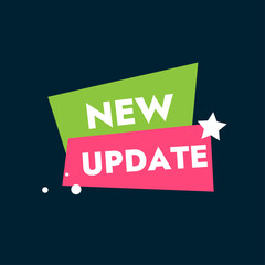 New update sticker colored design with shapes on a dark background