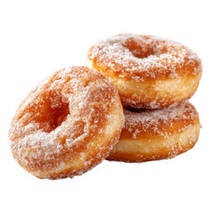 Freshly made donuts, deep fried and coated in sugar, perfect for sweet treat. Enjoy delightful taste and soft texture of these homemade pastries [Transparent Background PNG].
