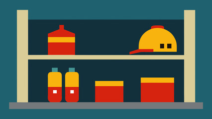 shelf with a bottle of wine and a glass