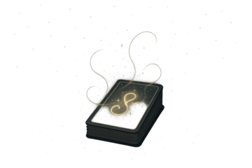 Stack of glowing magic cards with golden infinity symbol deck with magic symbol and transparent background