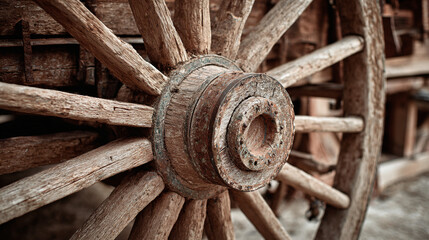Weathered wooden wheel detail from antique farm equipment, showcasing the texture and aging of rural Americana craftsmanship. #RusticCharm