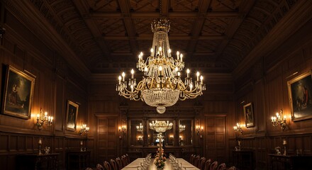 Grand Crystal Chandelier Illuminates Formal Dining Room