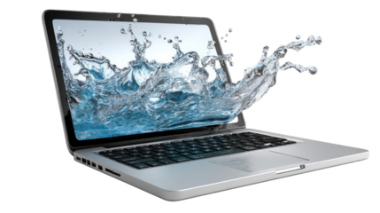 Water Splash from Laptop: A dynamic image shows water bursting forth from a laptop screen, conveying a sense of innovation and technological advancement.