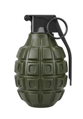 Green fragmentation grenade with black lever isolated on a transparent background