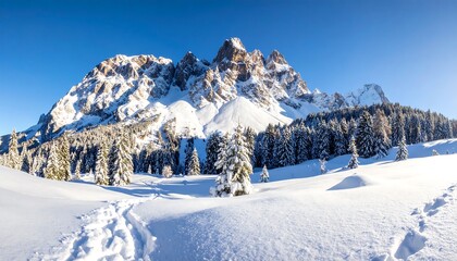 Snowy mountain panorama, winter wonderland