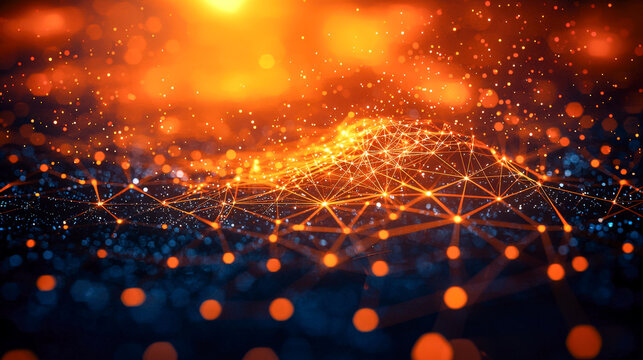 Glowing digital network connecting nodes in a vibrant data landscape