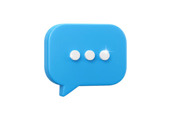 Isolated Bright Blue 3D Rendered Speech Bubble Icon with Ellipsis Dots