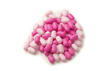 Sweet multicolored candies isolated on white background.