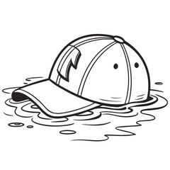 Cartoon baseball cap with a letter n on it floating in wavy water