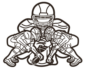 Outline American Football Players Mix Action Cartoon Sport Graphic Vector