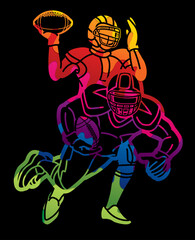 American Football Players Mix Action Cartoon Sport Graphic Vector