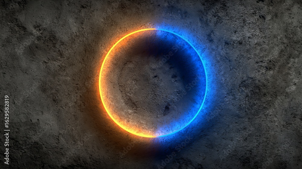 Poster a dark textured background provides the setting for a futuristic glowing circular interface with blu