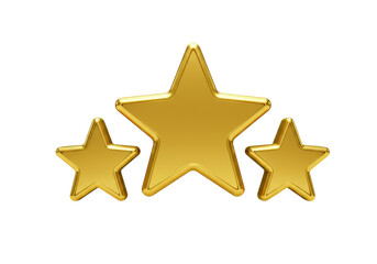 Isolated 3D Render of Three Golden Stars, Indicating High Rating and Premium Quality