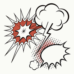 Comic book style explosion and speech bubbles isolated on white background