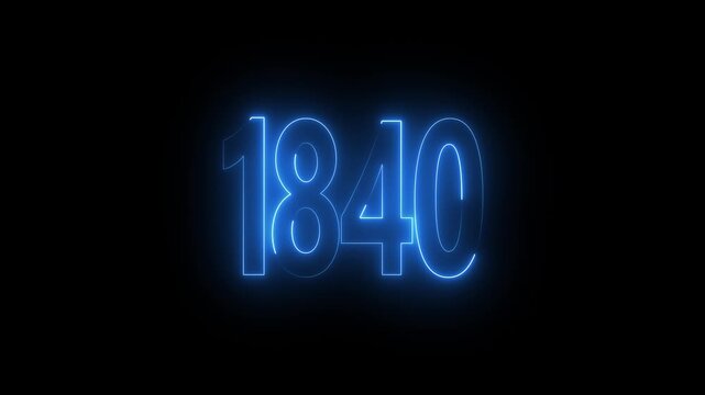 1840 neon line text. Abstract 1840 neon text animation, Glowing neon number text background 4k video animation . important year, important date 1840.