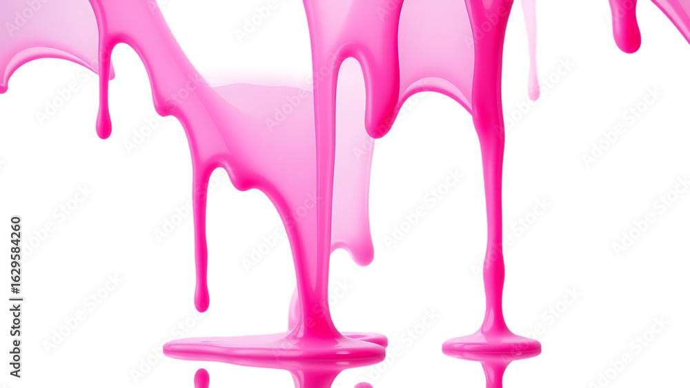 Poster pink paint dripping over transparent surface generating dynamic fluid color movement with artistic t