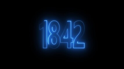 1842 neon line text. Abstract 1842 neon text animation, Glowing neon number text background 4k video animation . important year, important date 1842.