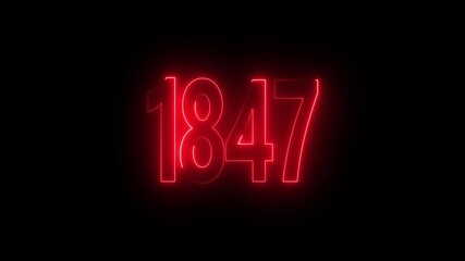 1847 neon line text. Abstract 1847 neon text animation, Glowing neon number text background 4k video animation . important year, important date 1847.