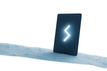 Magic rune on card with glowing zigzag symbol in snow deck with magic symbol and transparent background