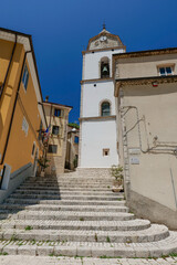 The bell tower of a small church in Roccamandolfi, a village in Molise, Italy.