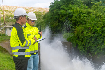 Dam engineers are inspecting the operation of the high-pressure water release station