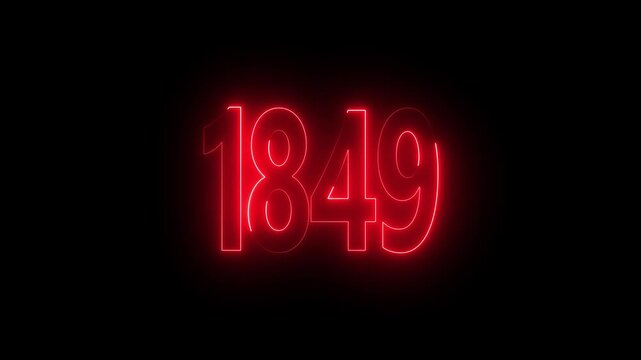 1849 neon line text. Abstract 1849 neon text animation, Glowing neon number text background 4k video animation . important year, important date 1849.