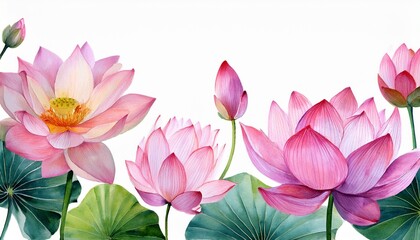Obraz premium watercolor lotus flowers illustration with pink blooms floral transparent