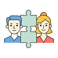 Fototapeta premium Man and woman faces filled with puzzle pieces, symbolizing complex thoughts, emotions, and mental struggles. A visual metaphor for connection, problems, and inner conflict.